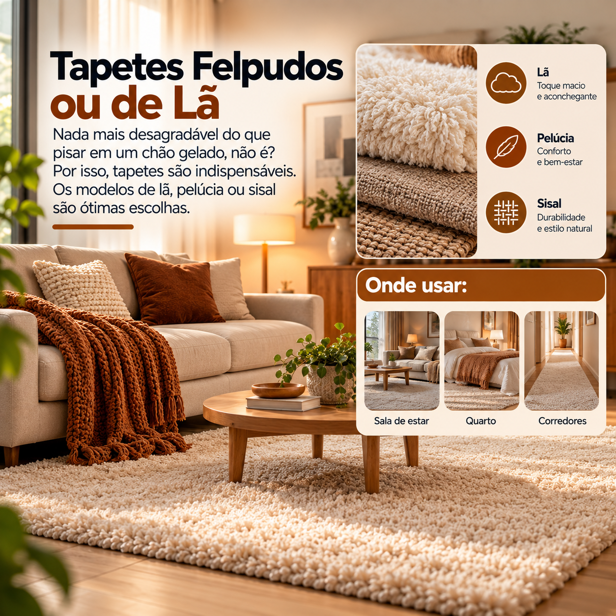 infografico aconchegante sobre tapetes